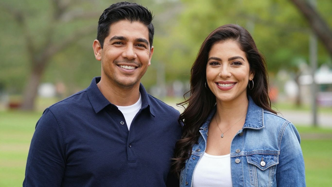 Couple [A. Benitez & Raquel Cortez] smiling outdoors.