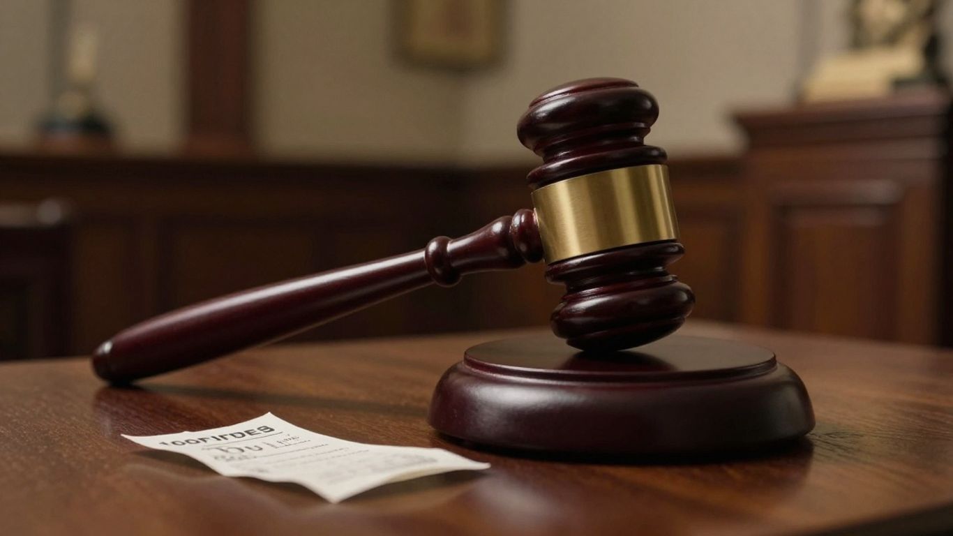 Gavel striking block near traffic ticket.