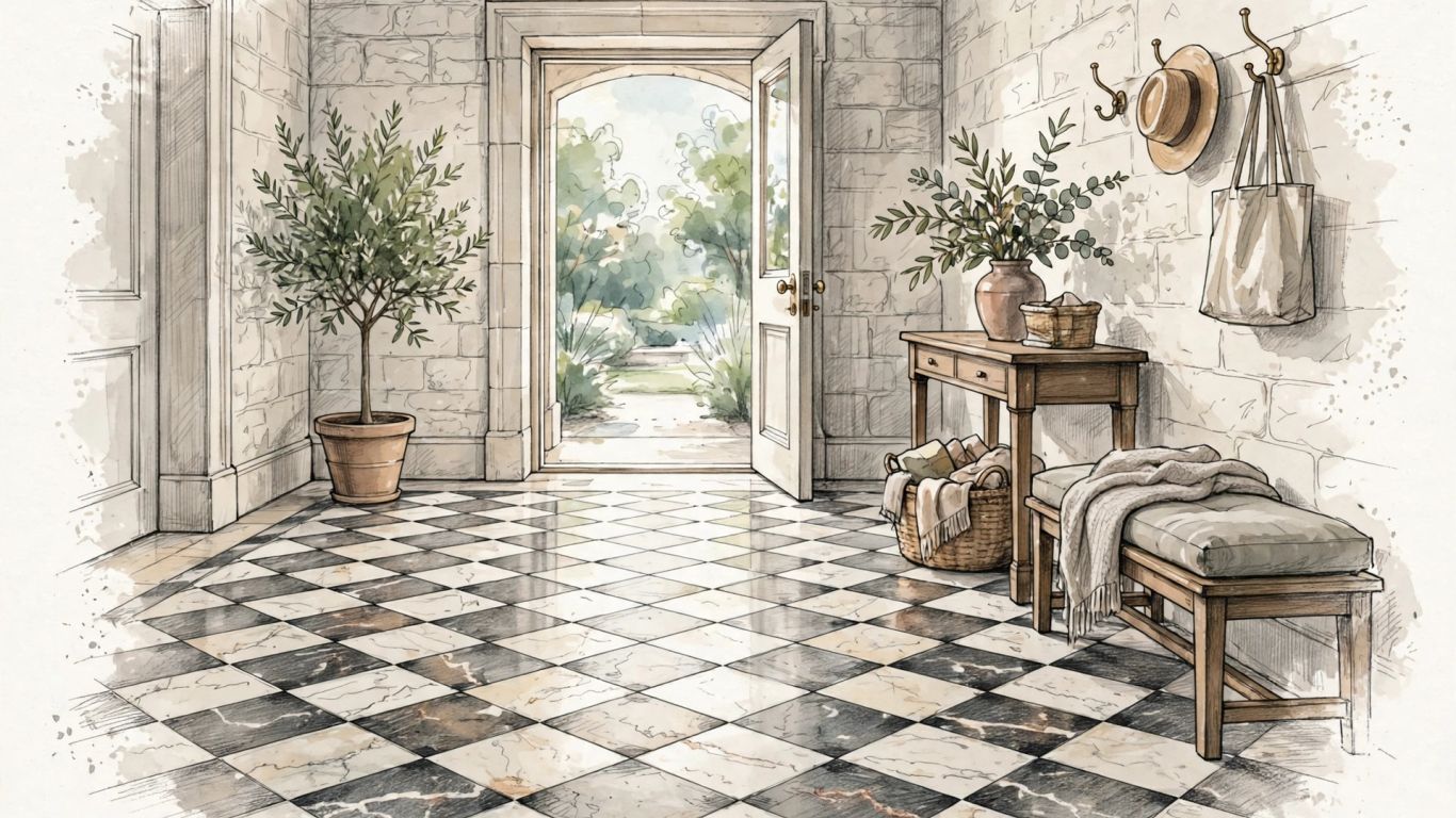 Marble flooring in an elegant entryway