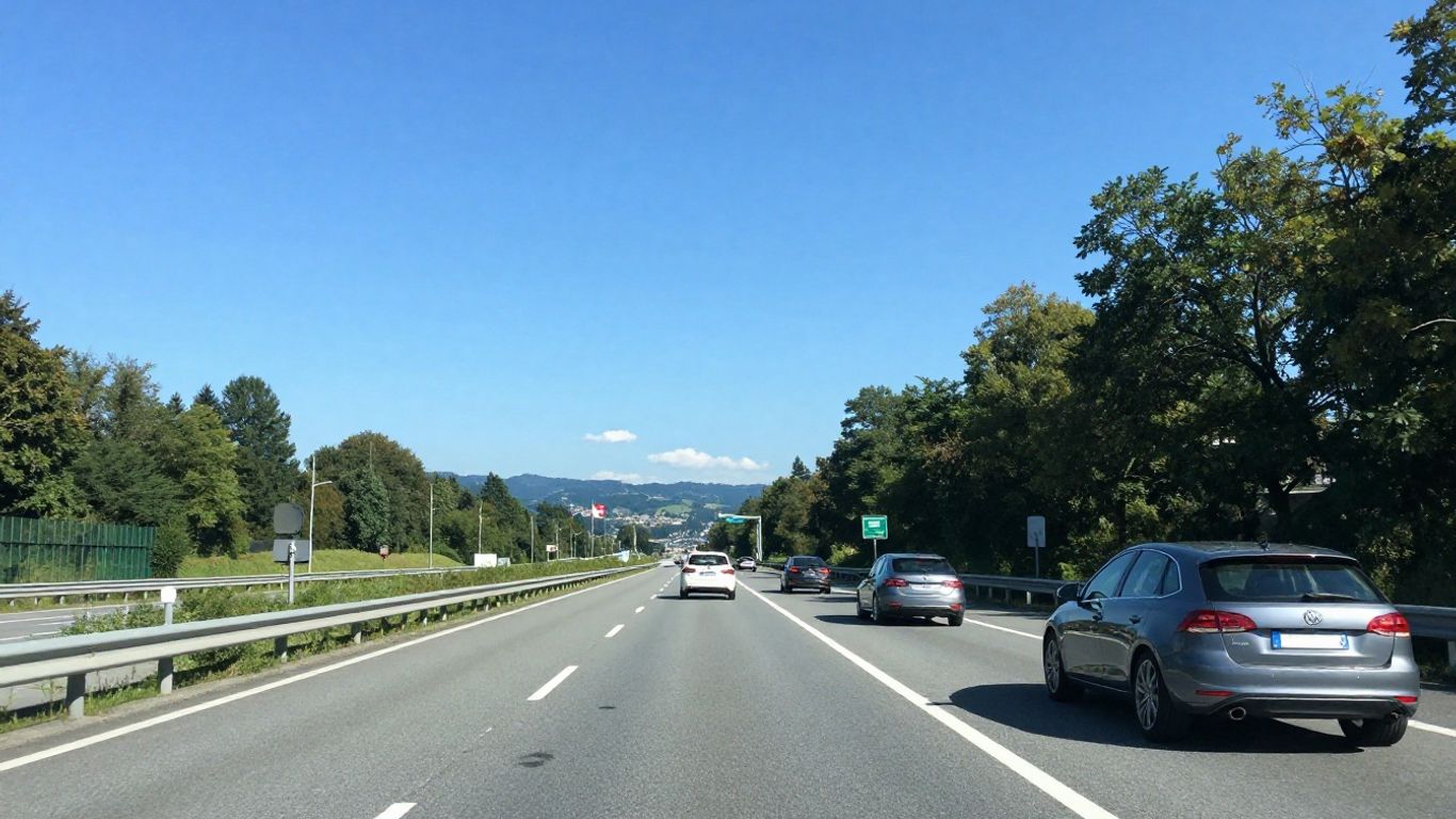 Autos auf Schweizer Autobahn mit Bergkulisse