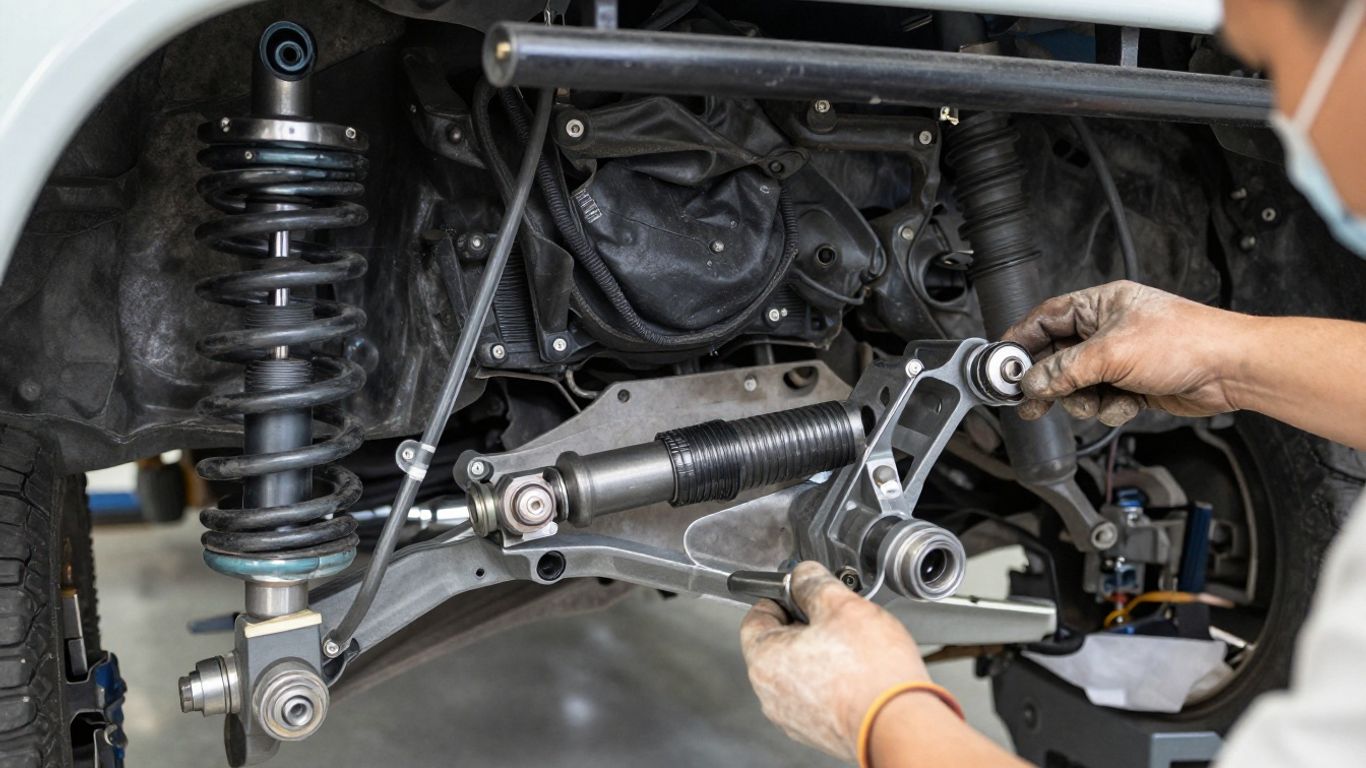 Front suspension components under inspection