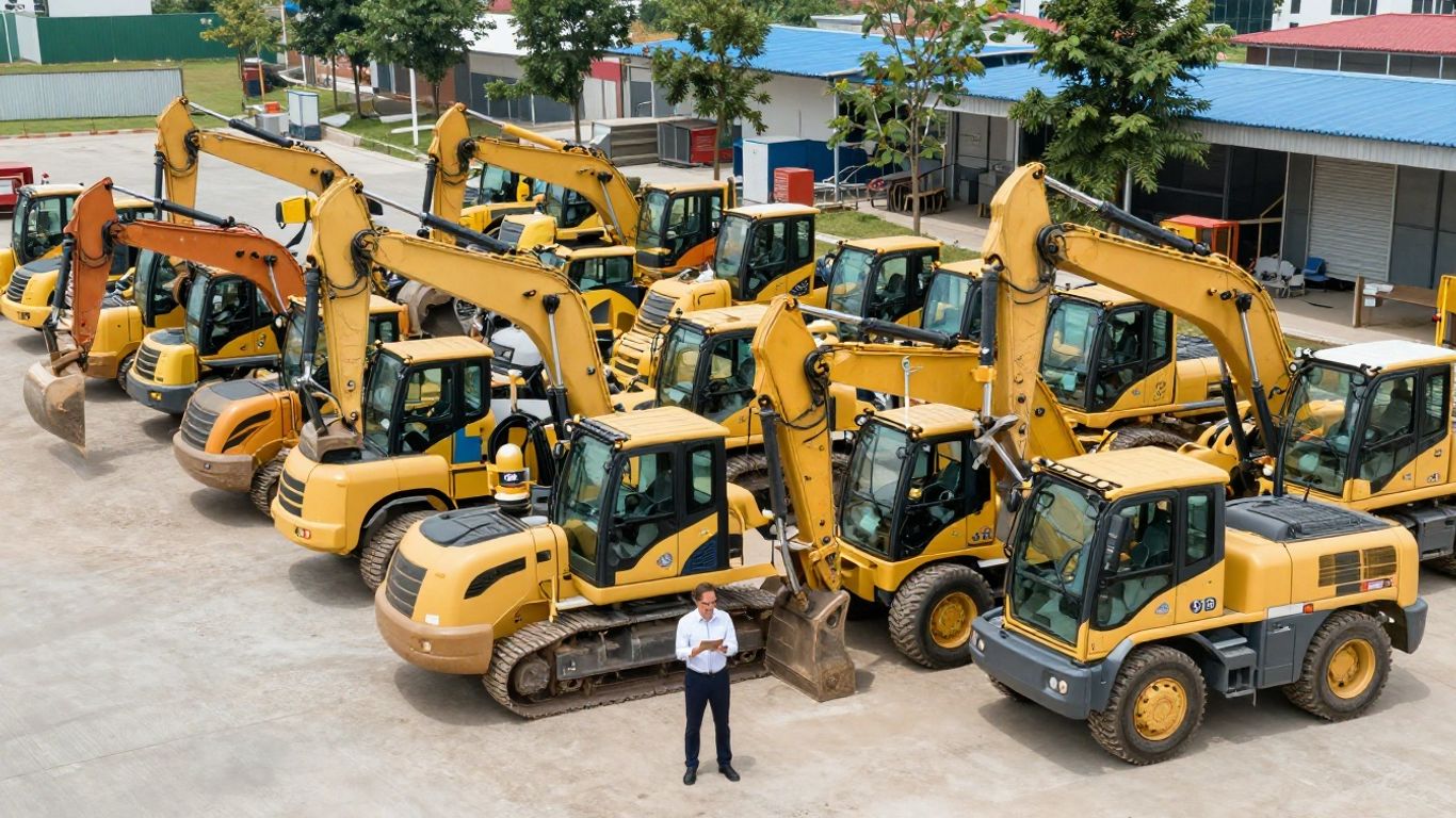 Construction vehicles and manager with tablet