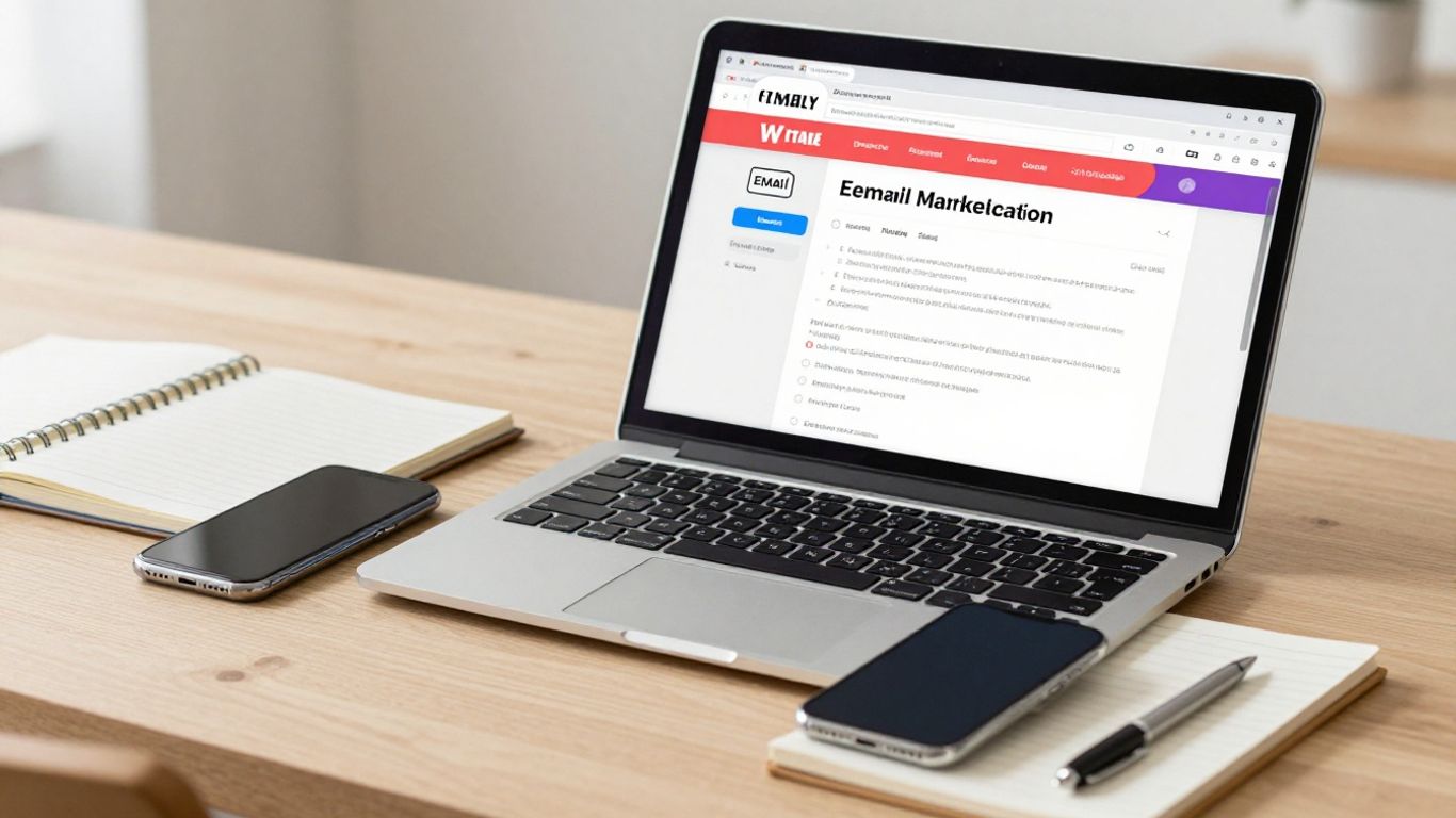 Email marketing dashboard on a laptop screen.