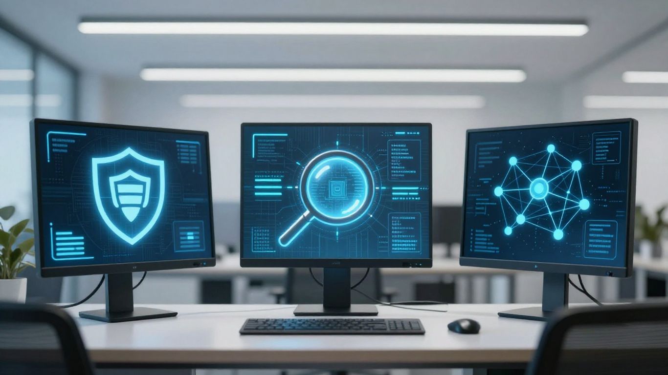 Cybersecurity solutions EDR, MDR, and XDR interfaces.