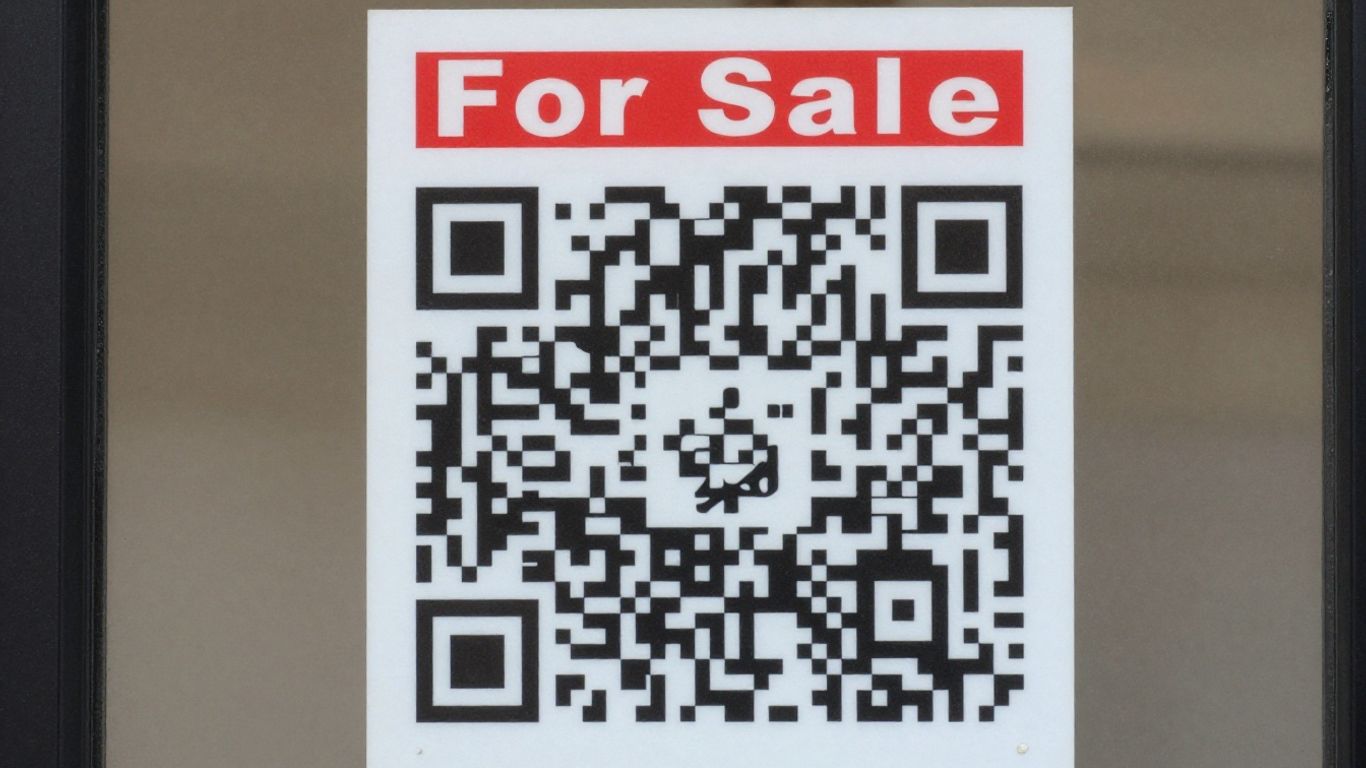 QR code on a 'For Sale' board.