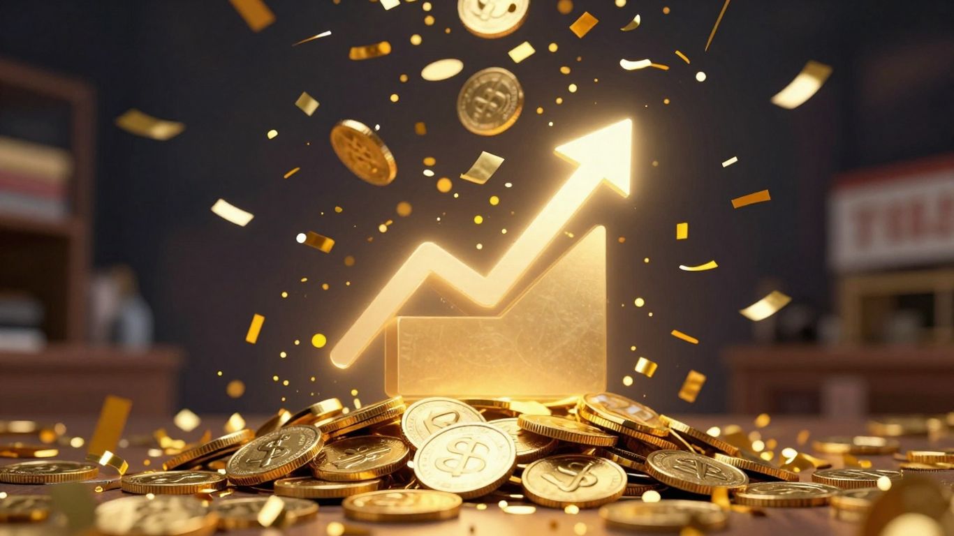 Sweepstakes Marketing. Golden coins and confetti falling, symbolizing sweepstakes success.