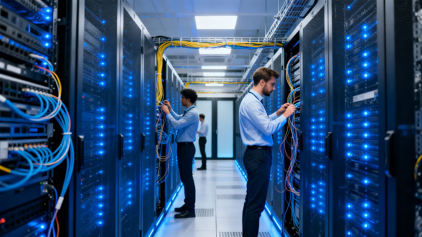 Structured cabling installation in a modern server room.