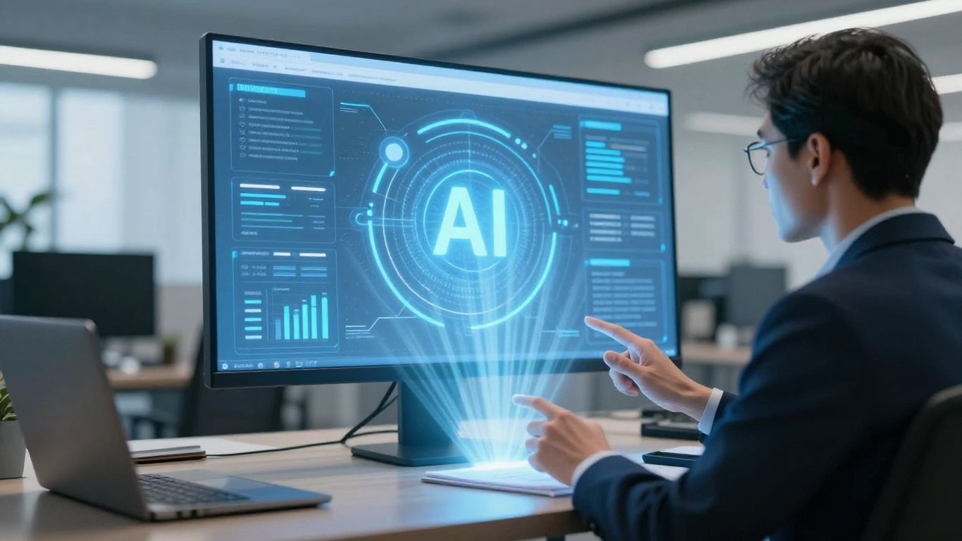 Small business owner using AI for growth and efficiency.