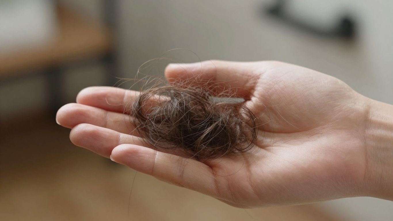 Person holding a clump of fallen hair.