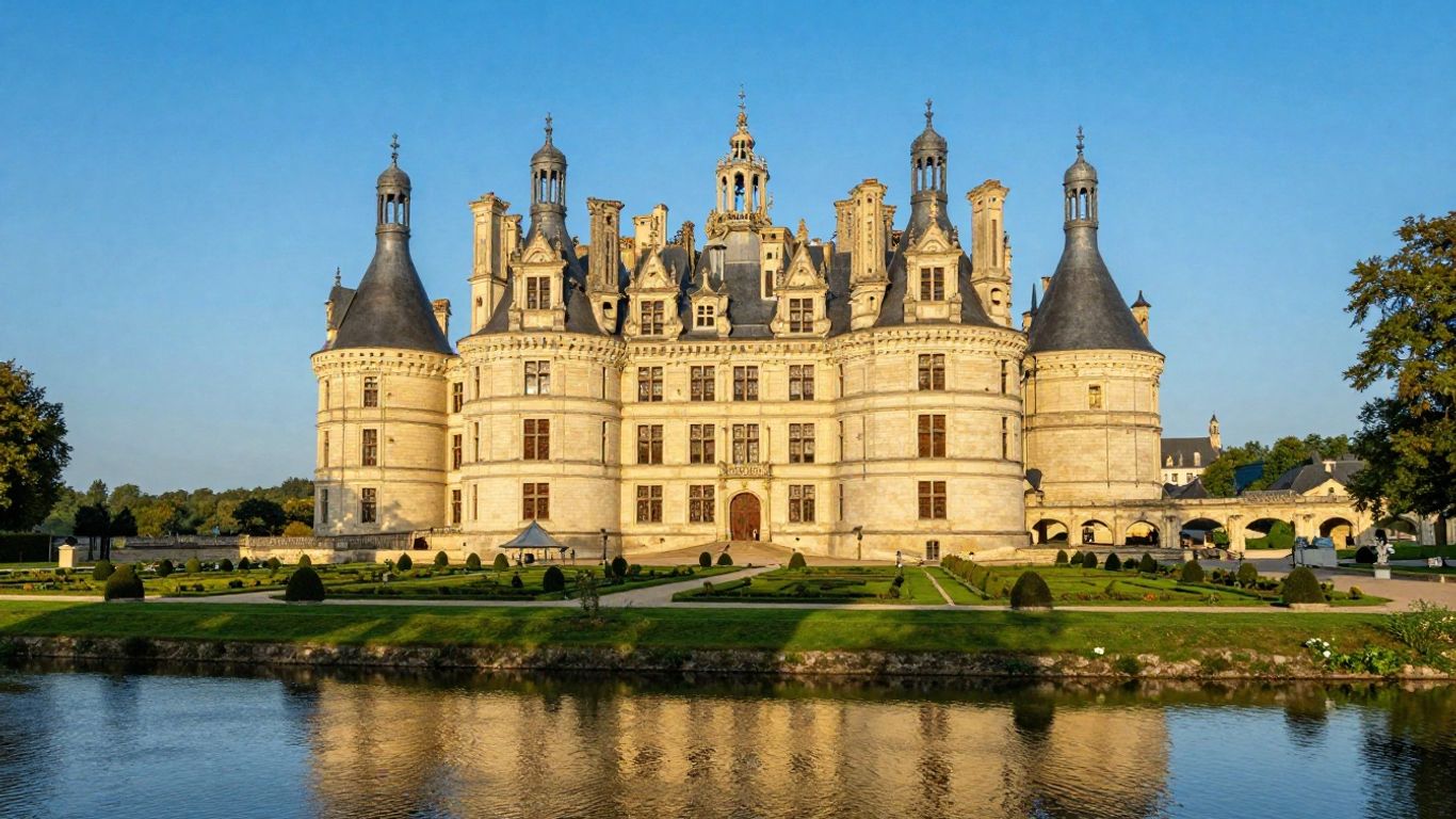 Majestic Loire Valley castle with gardens and river.