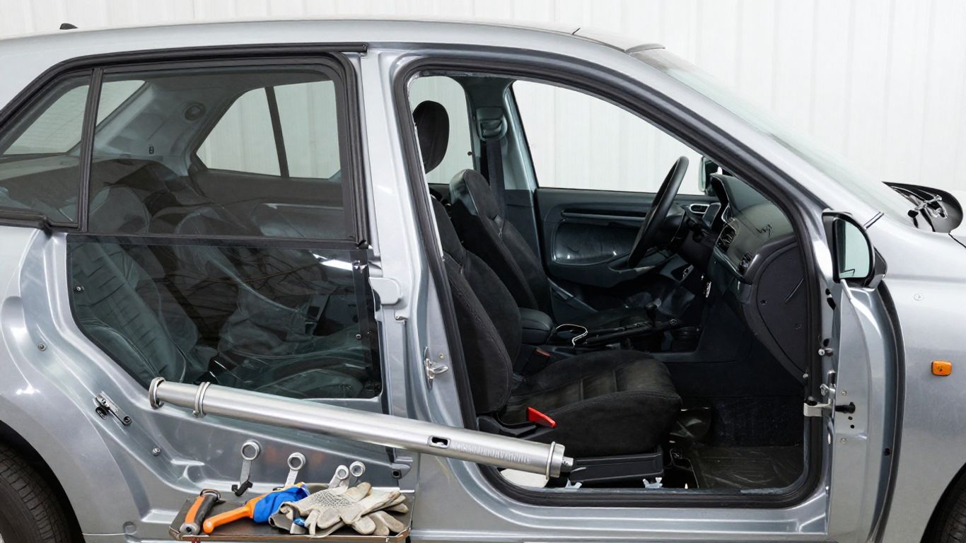 Replacement window regulator beside a car door