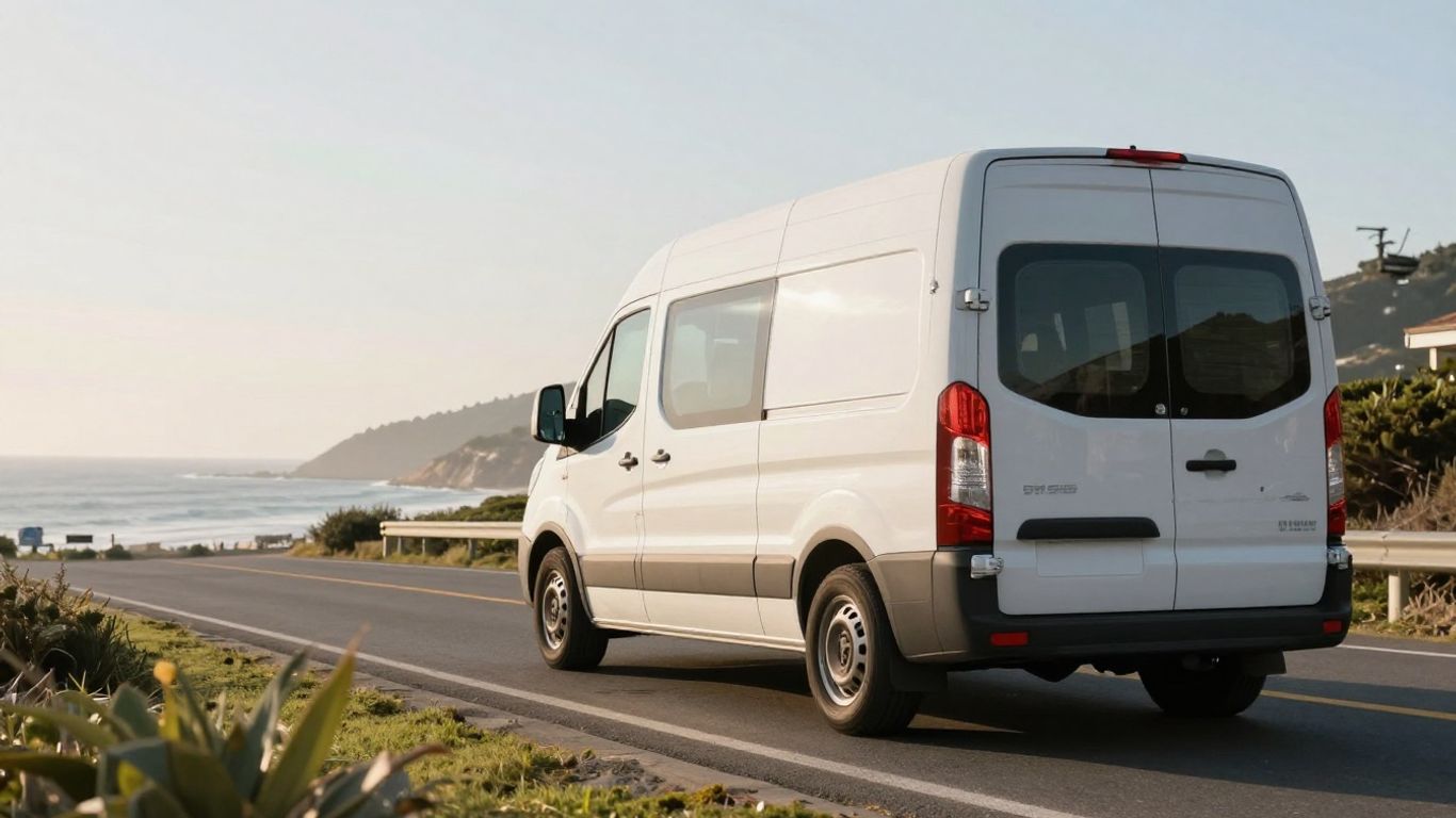 Delivery van on sunny coastal road