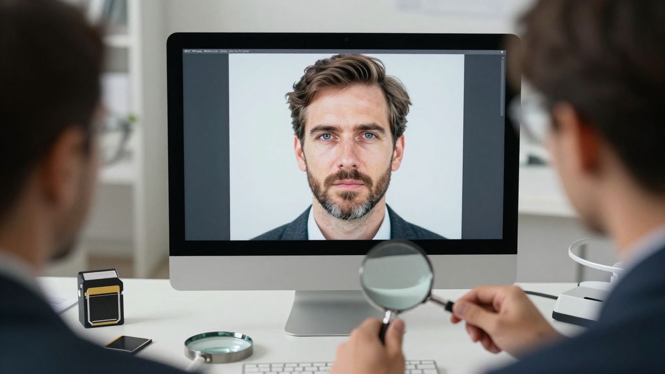Photographic analyst inspecting an image on monitor