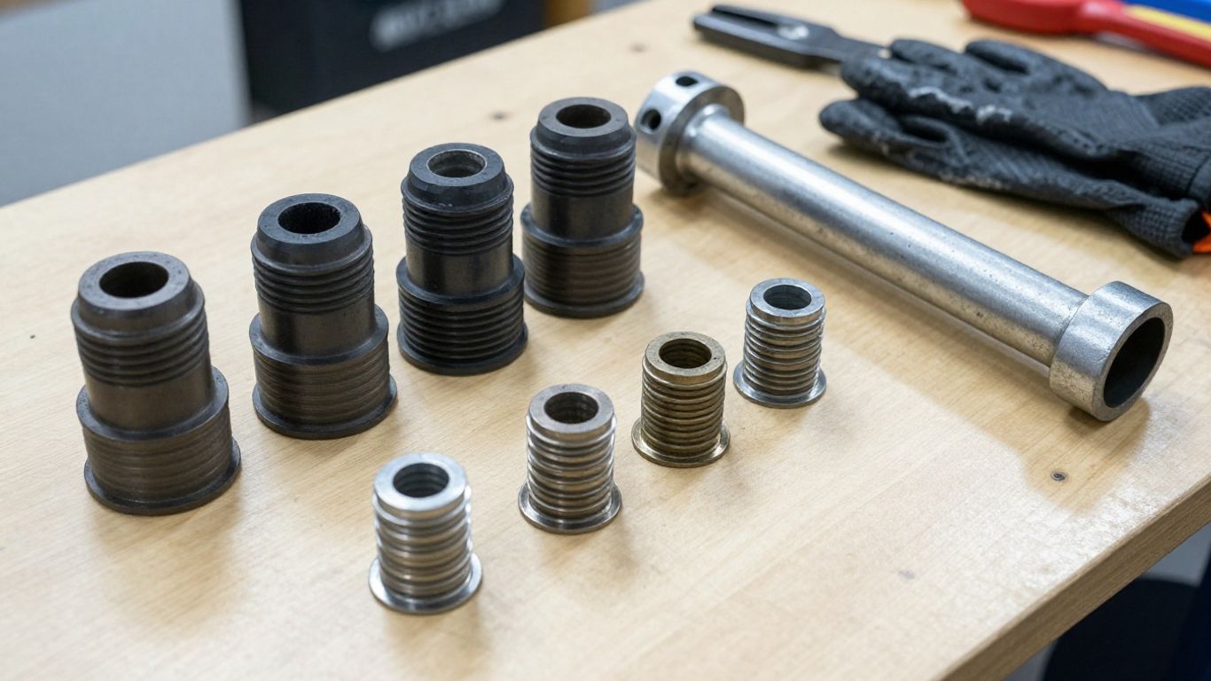 Used suspension bushings beside workshop tools