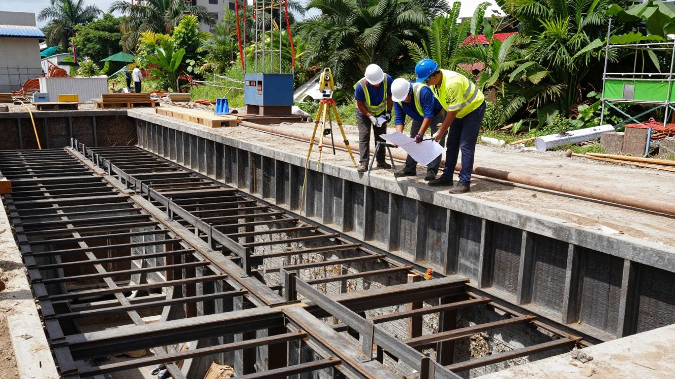 Engineers reviewing sustainable excavation support plans