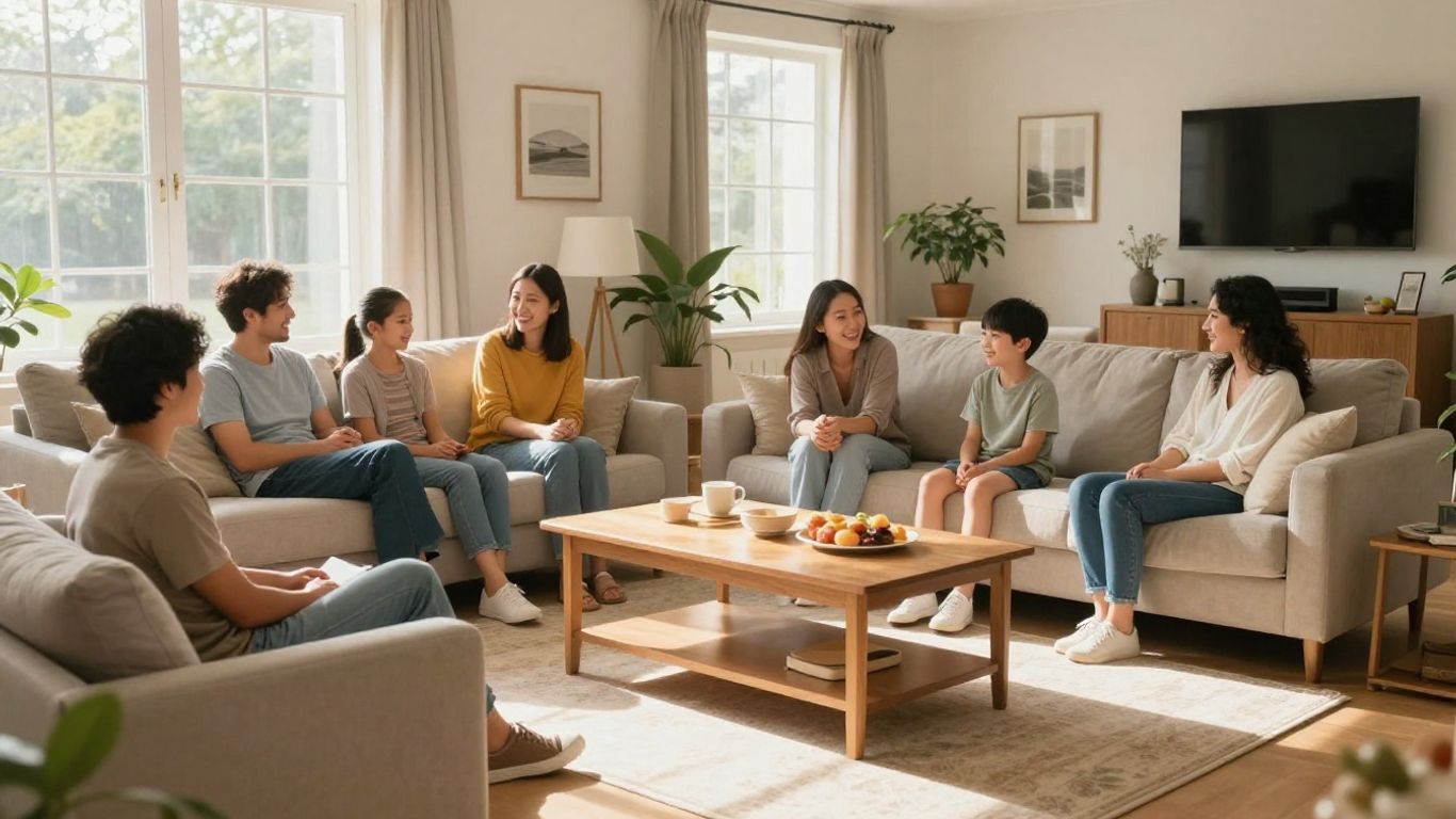 Familia feliz en un hogar seguro y protegido.