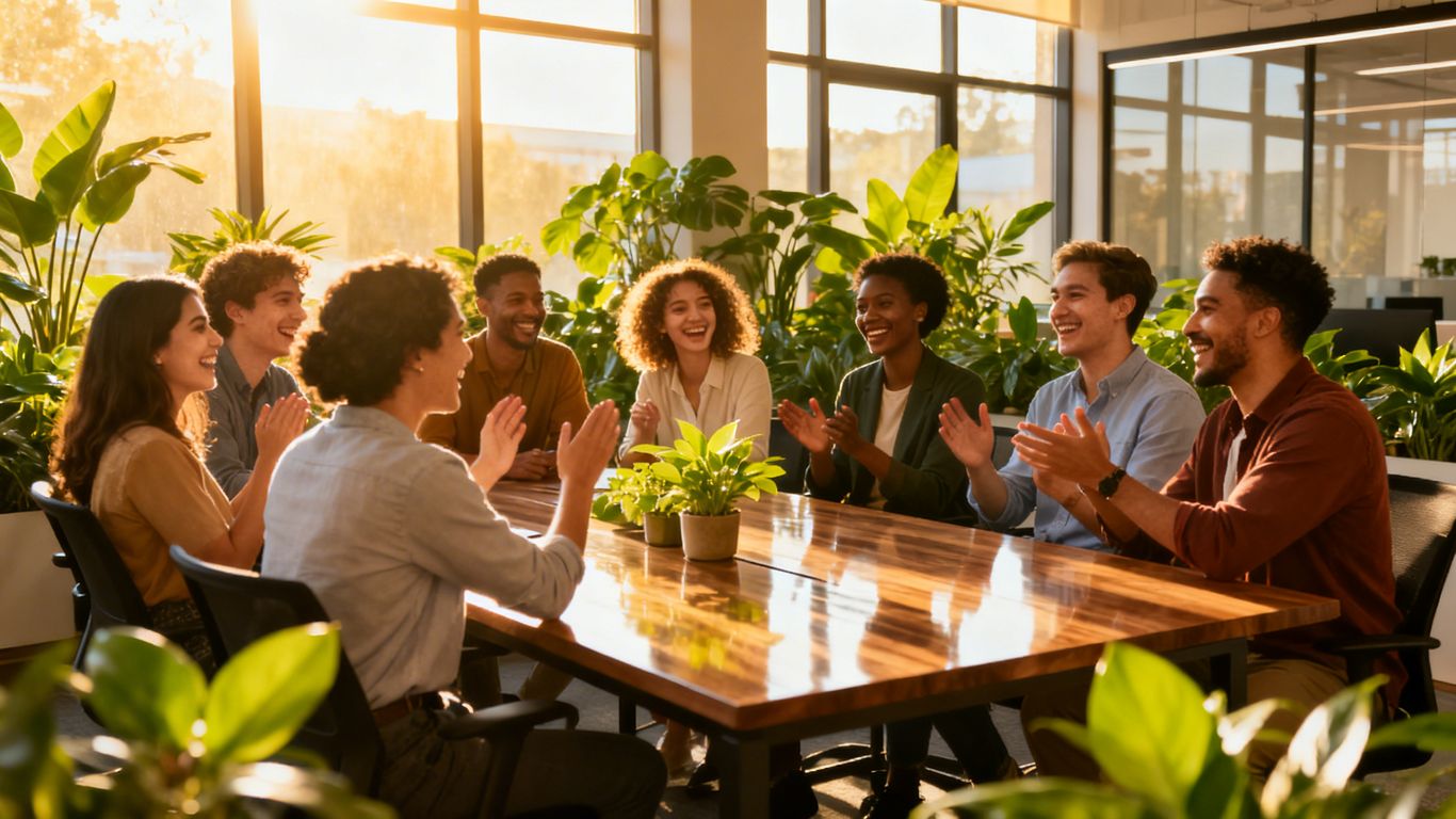 團隊在會議室中積極討論充滿活力