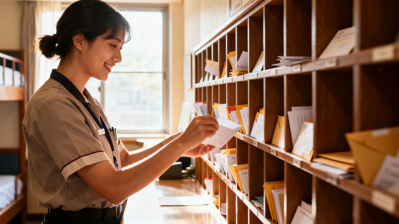 Hostel staff sorting resident mail safely