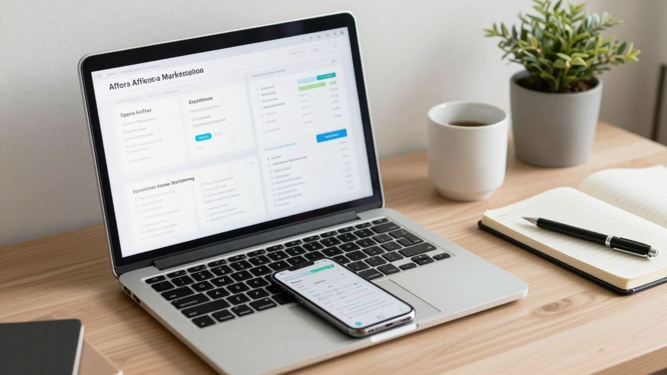 Affiliate marketing tools on a desk.