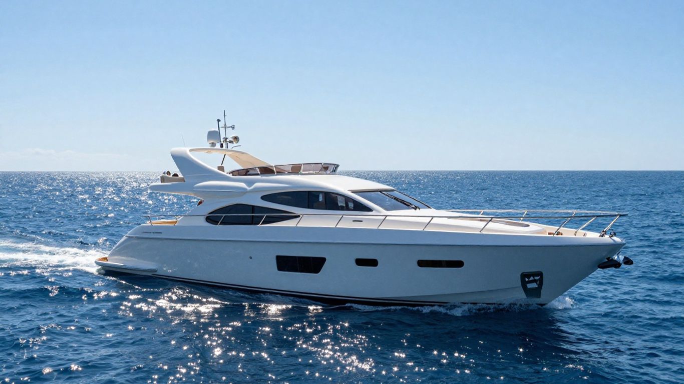 Luxurious yacht sailing on a clear blue ocean.
