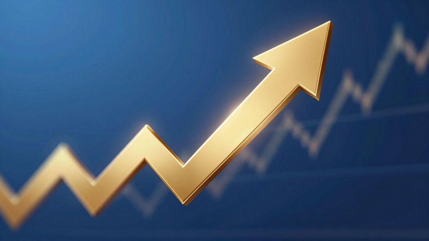Upward arrow over abstract financial chart