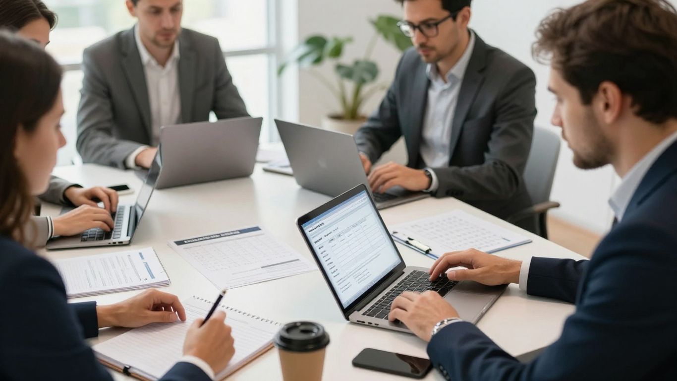 Business team reviewing digital invoice deadlines