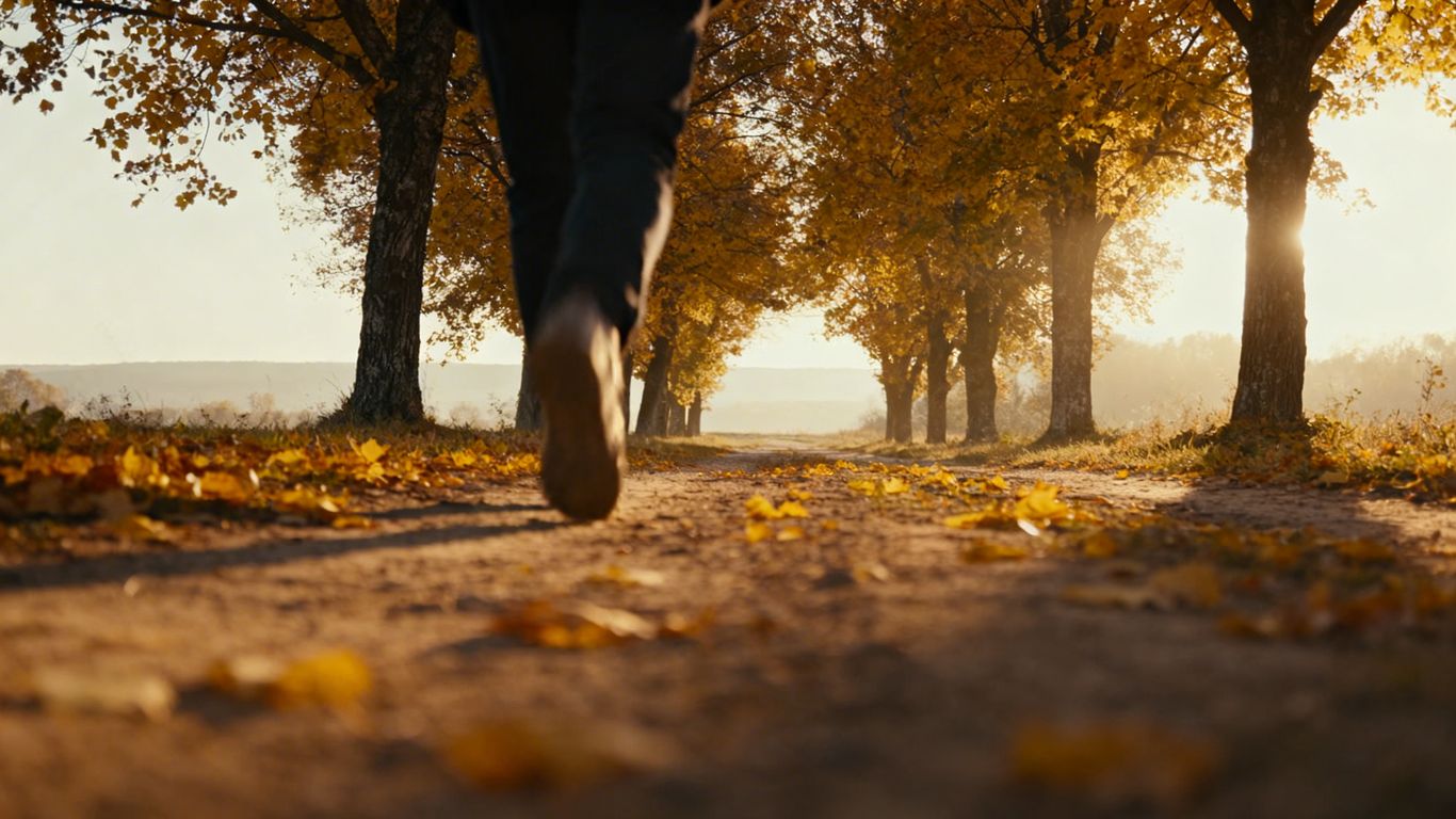 Person walking on a path towards a peaceful horizon.