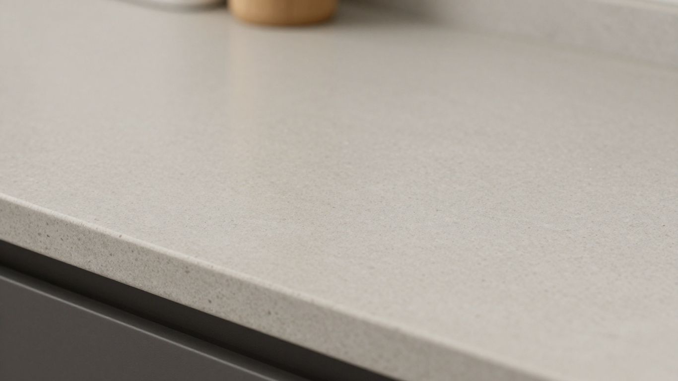 Close-up of a speckled vinyl kitchen countertop.