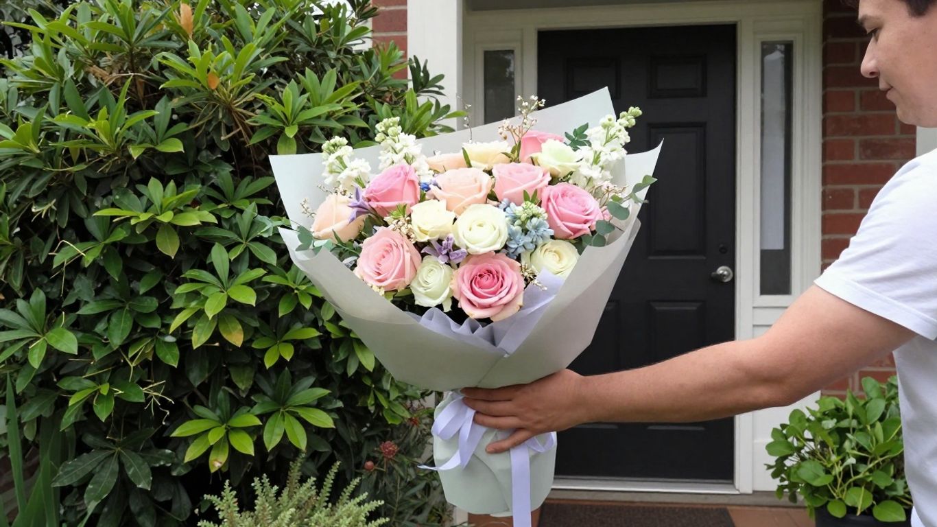 Florist preparing funeral flowers for local delivery