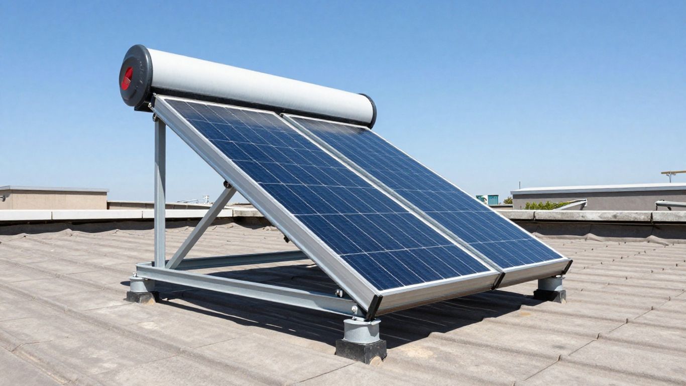 Panneaux solaires sur un toit sous un ciel bleu.