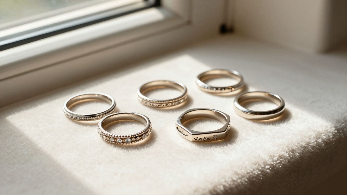 Bridal ring styles arranged on velvet