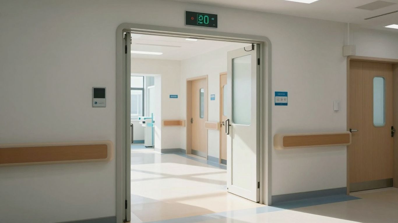Automatic hospital doors opening smoothly.
