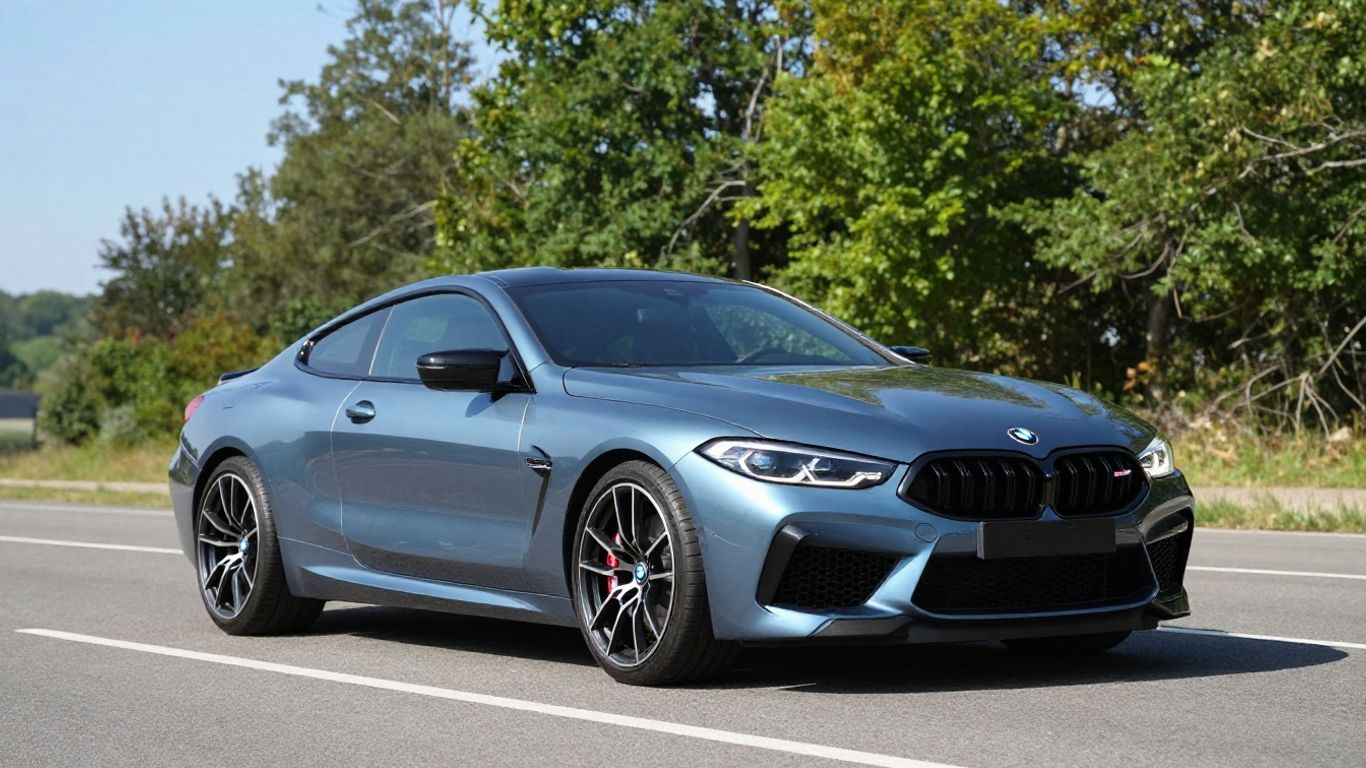 BMW M8 sports car on a scenic road