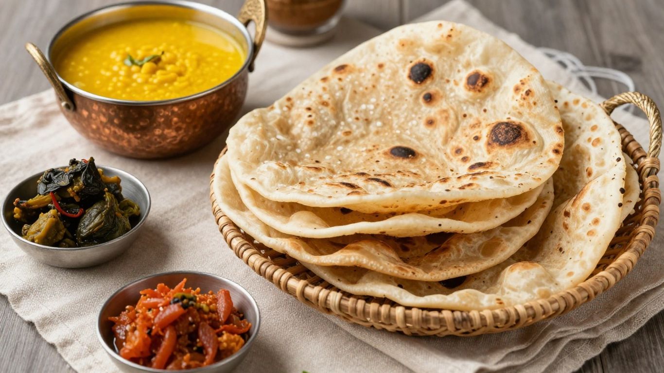 Warm Indian breads beside a bowl of dal