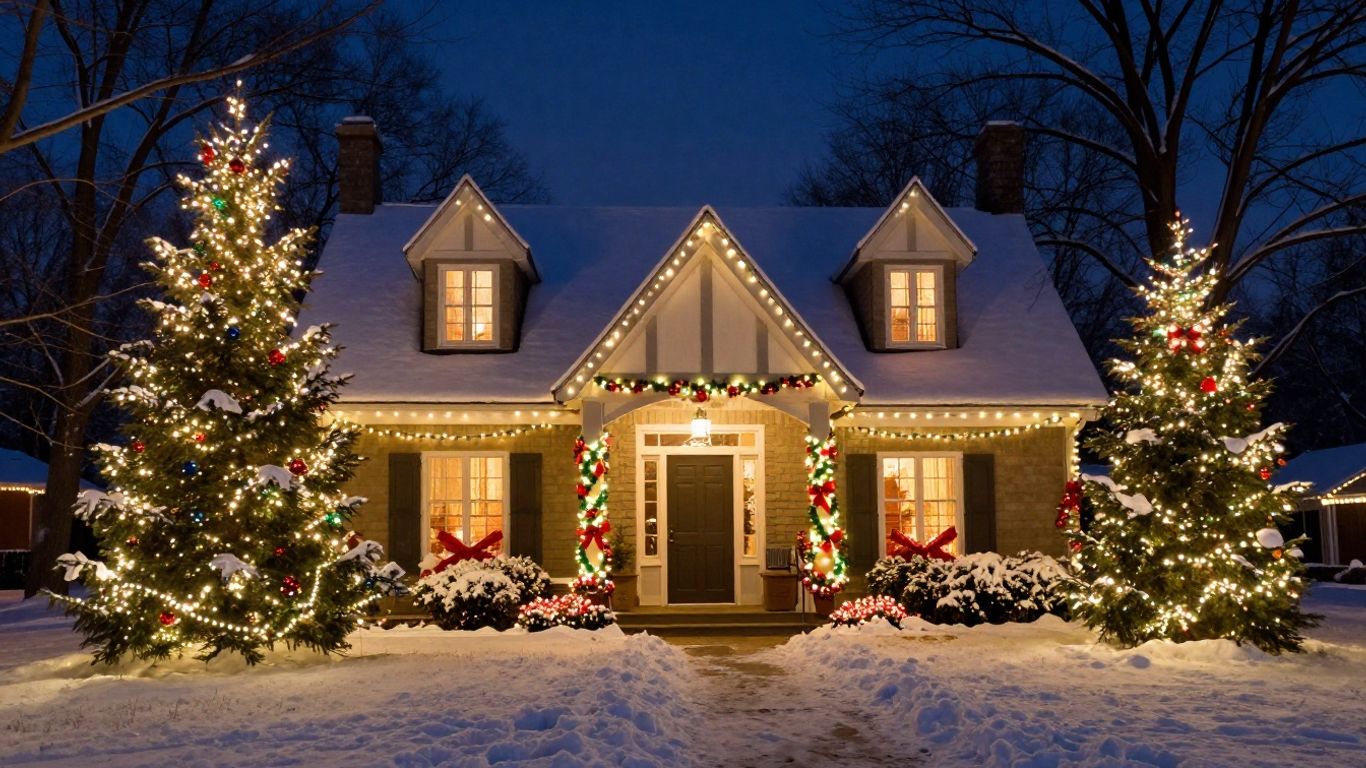 Belleville home decorated with professional Christmas lights.