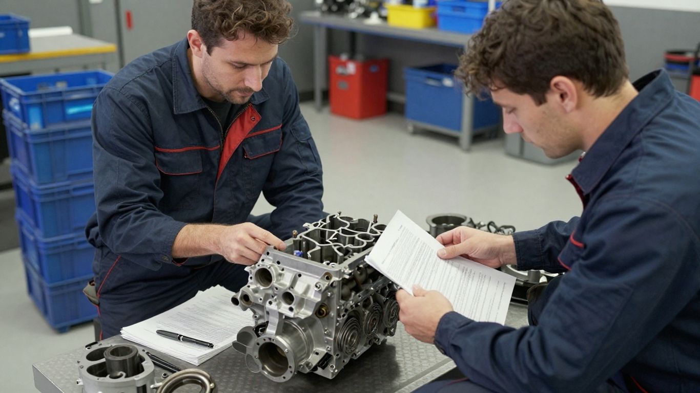 Workshop team reviewing engine supplier costs