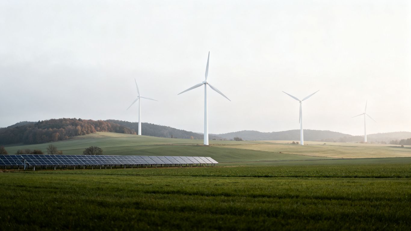 Windräder und Solaranlagen in einer deutschen Landschaft