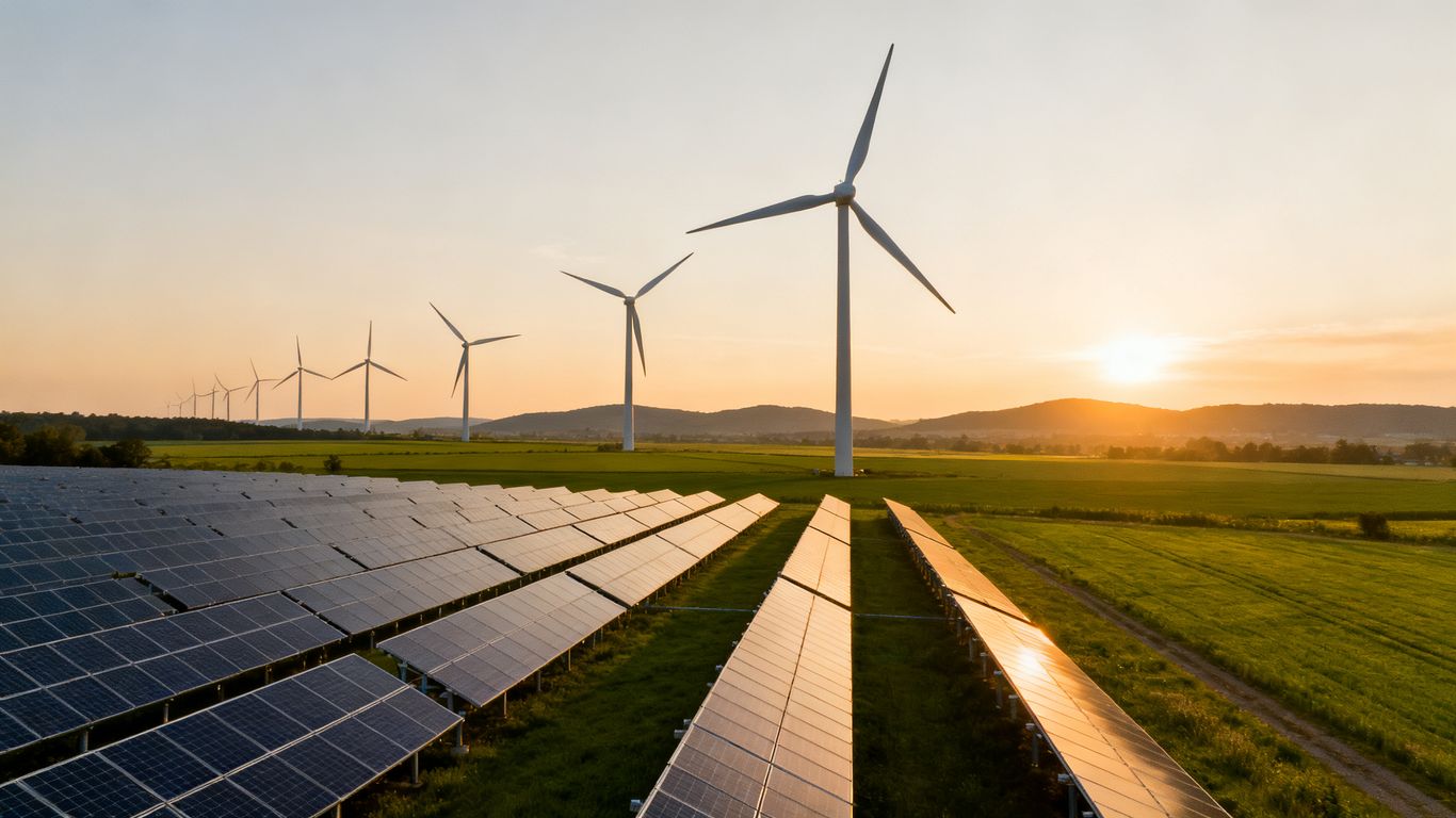 Energy landscape combining wind turbines and solar panels