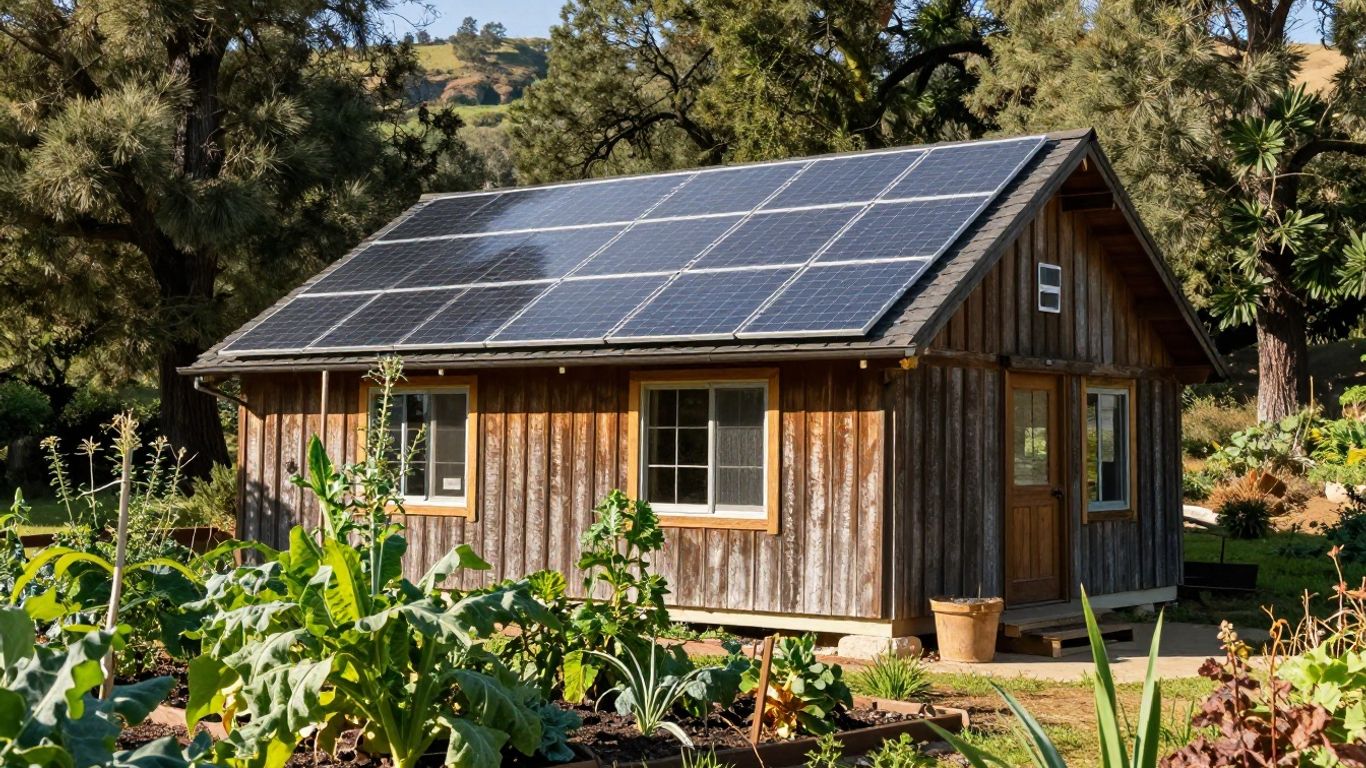 Sustainable off-grid cabin in California landscape