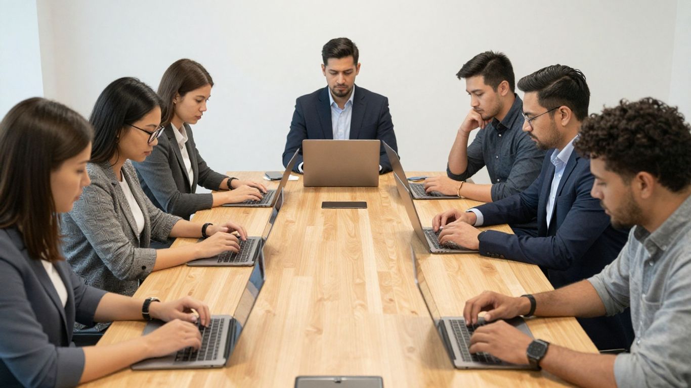 A diverse crowd using digital tablets