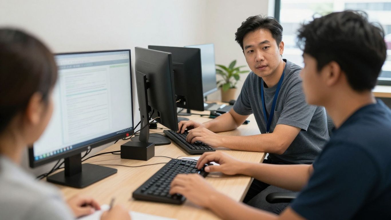 IT support helping a small business owner in Christchurch.