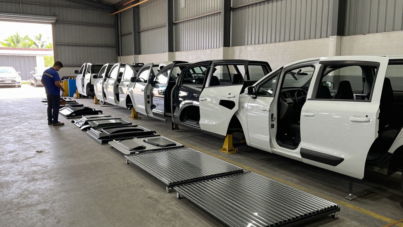 Photographic Brisbane auto recycling yard with BYD parts