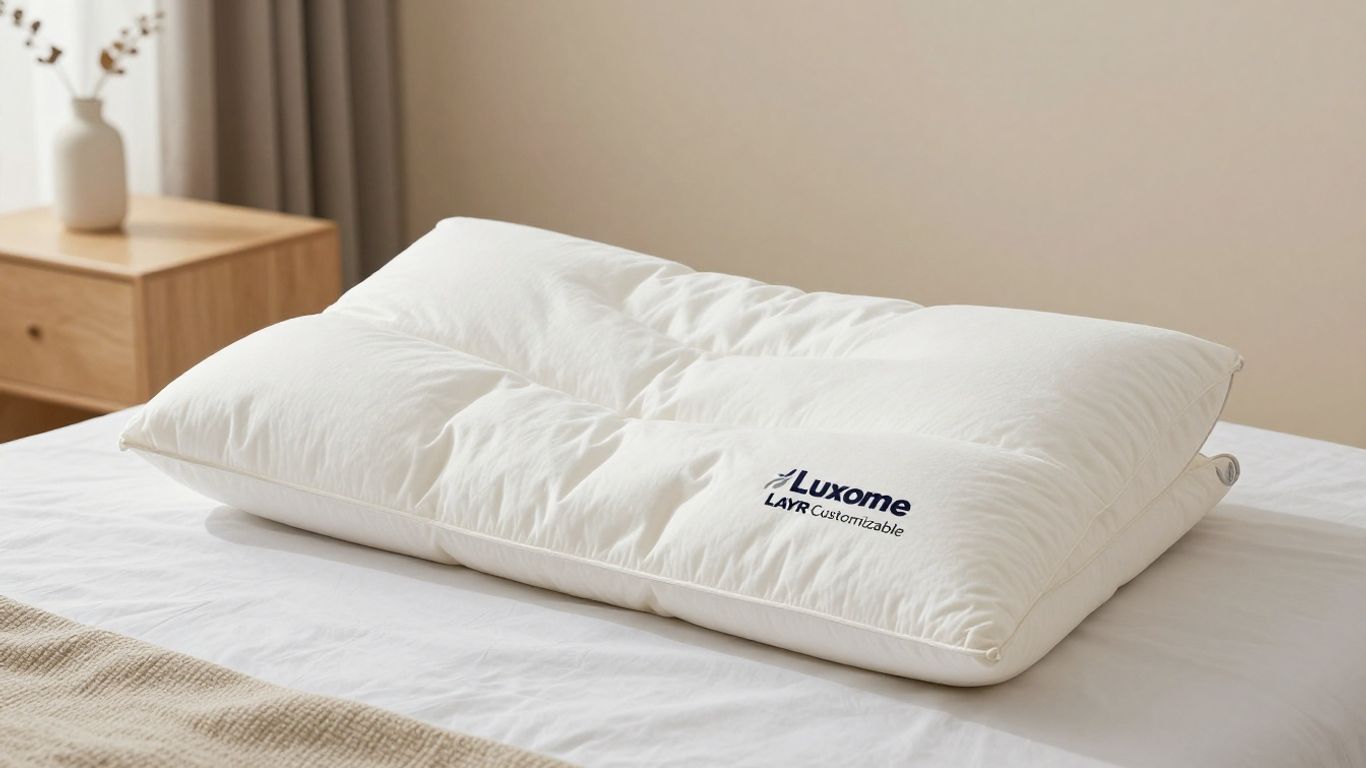 Luxome LAYR Customizable Pillow on a bed.