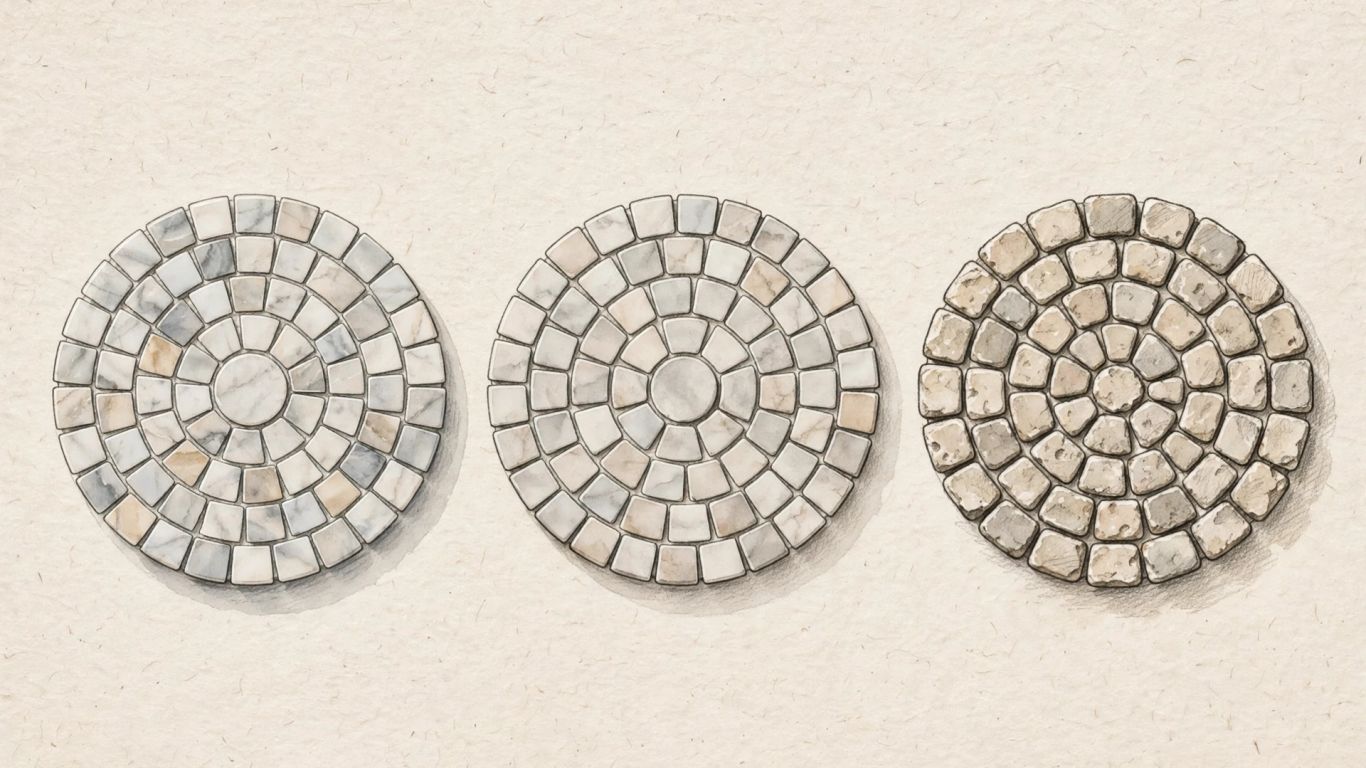 Polished honed and tumbled marble mosaic samples