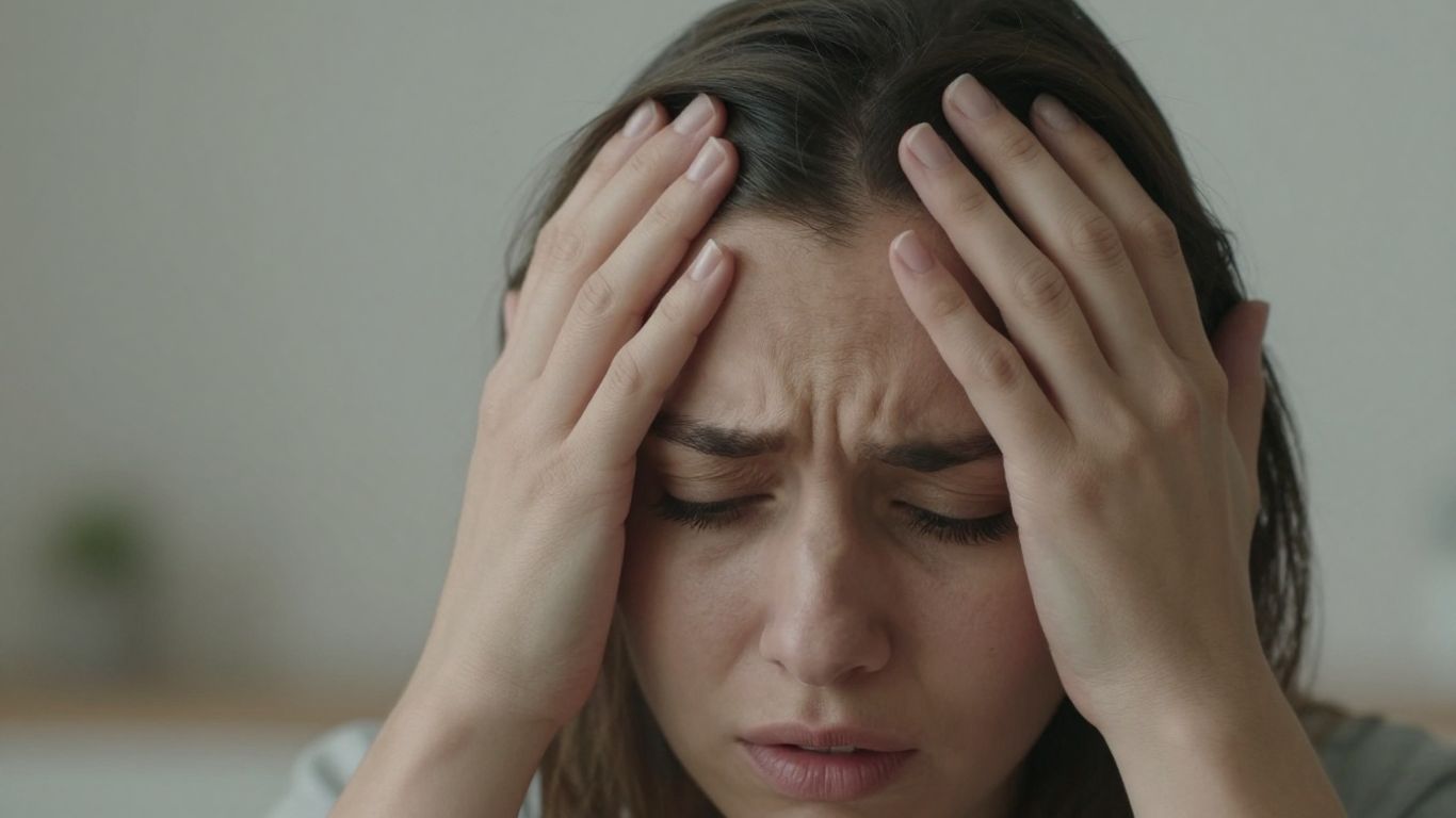 Pessoa com expressão de preocupação e desequilíbrio hormonal.