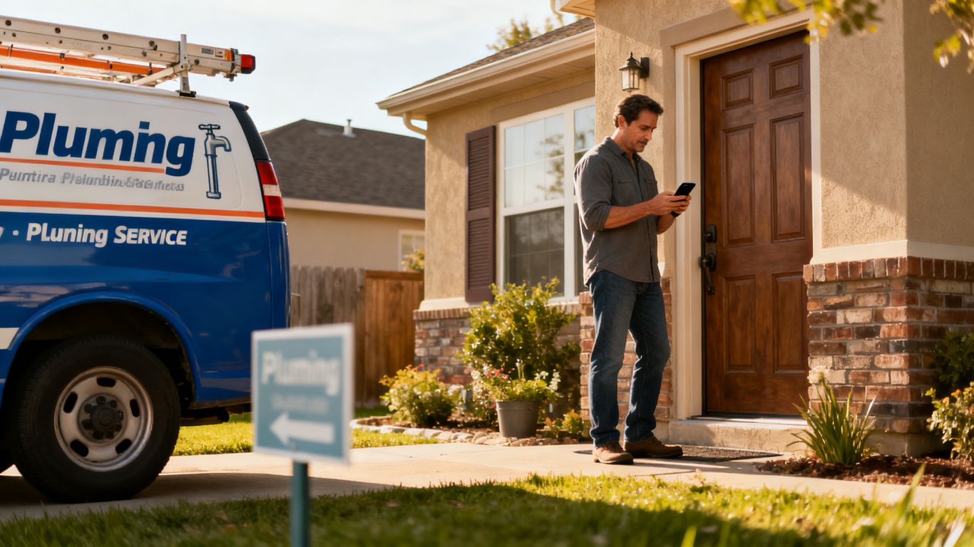 Homeowner comparing plumbing service options