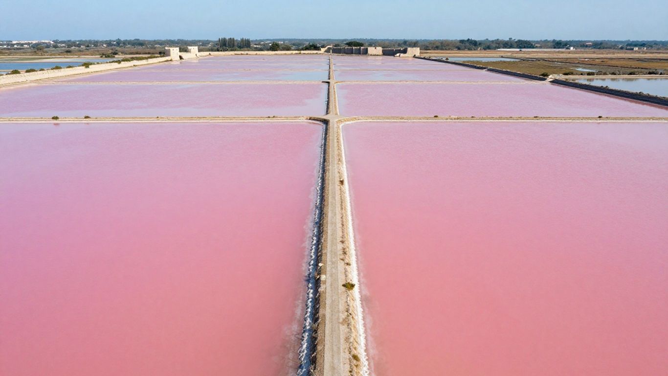 Pink salt ponds beside Aigues-Mortes
