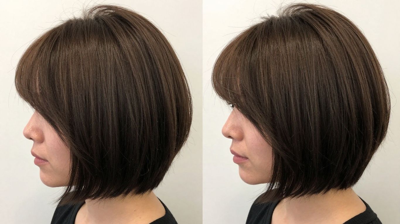 Woman with voluminous blunt lob haircut for thinning hair.