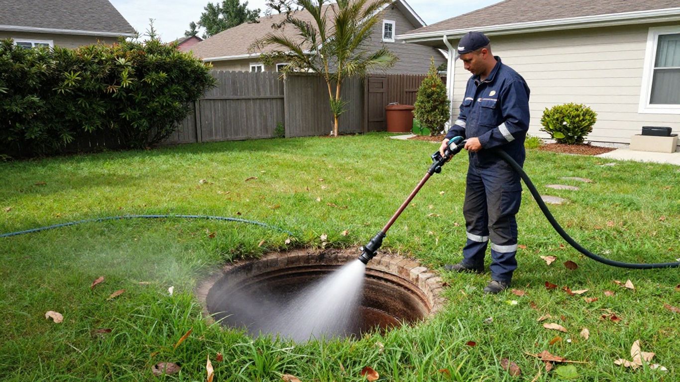 Technician using hydro jetting equipment