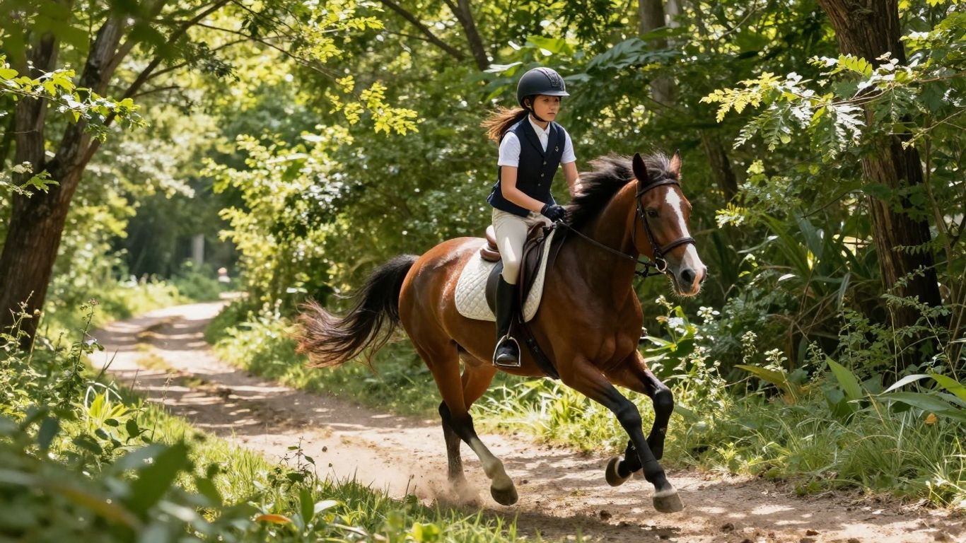 Rider on pony on scenic bush trail